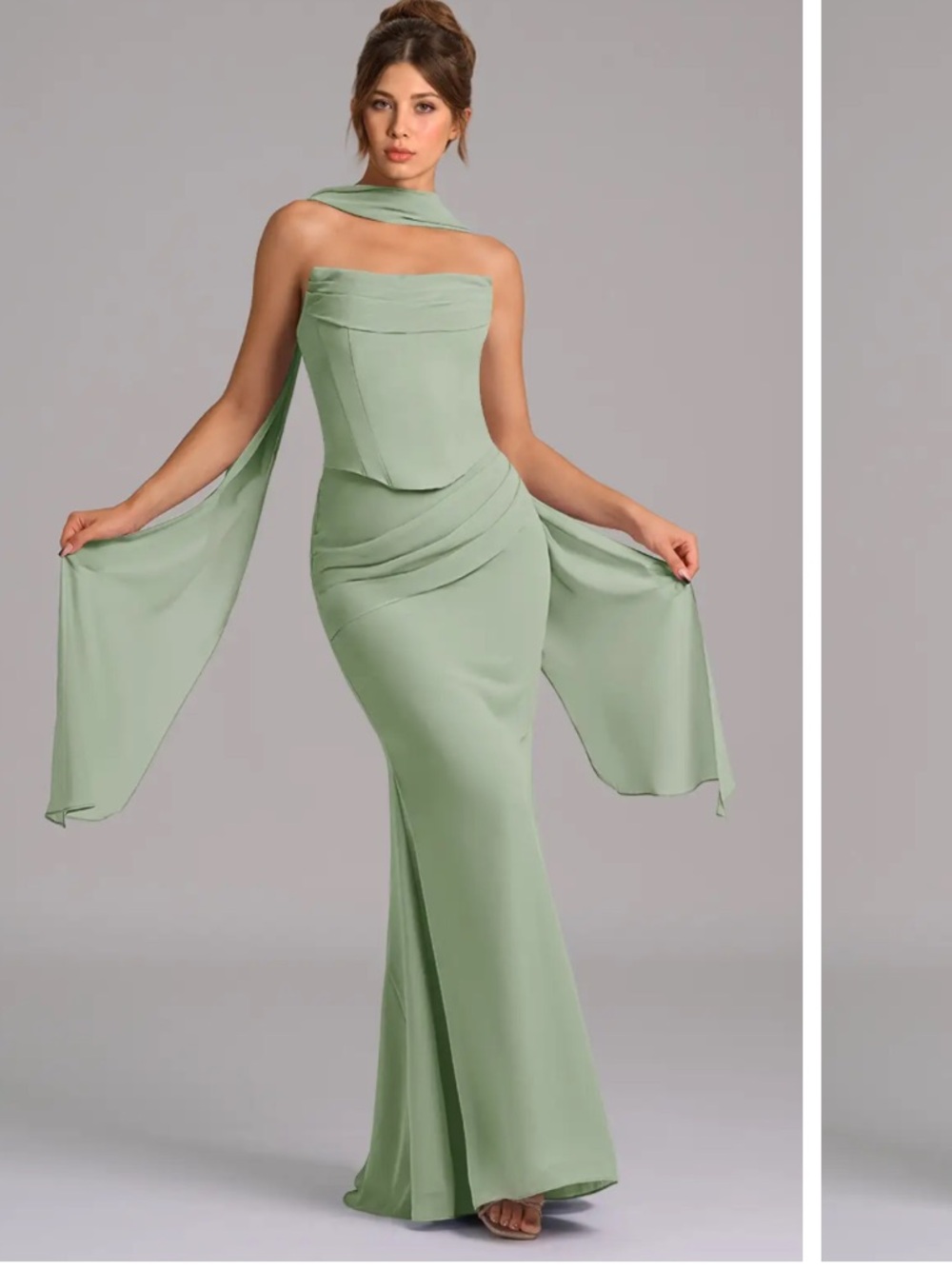 Azazie Dusty Sage “Sorrel” Mermaid Corset Chiffon Dress with custom hem